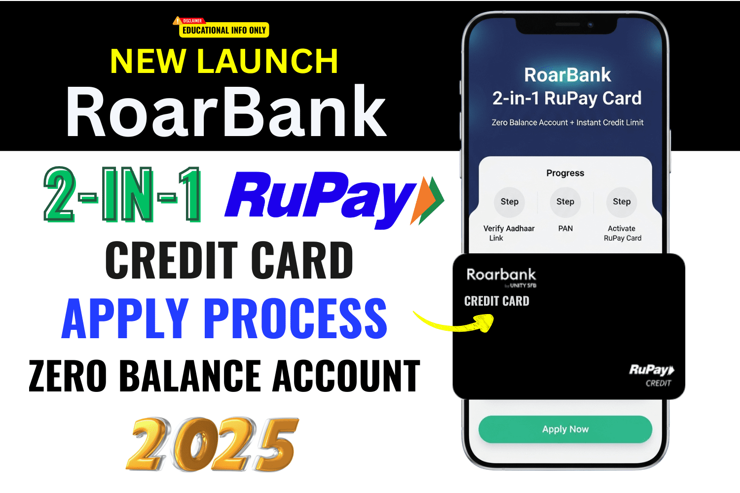 RoarBank 2-in-1 RuPay Credit Card: एक ही कार्ड में Zero Balance Account + Credit Limit | पूरी जानकारी 2025